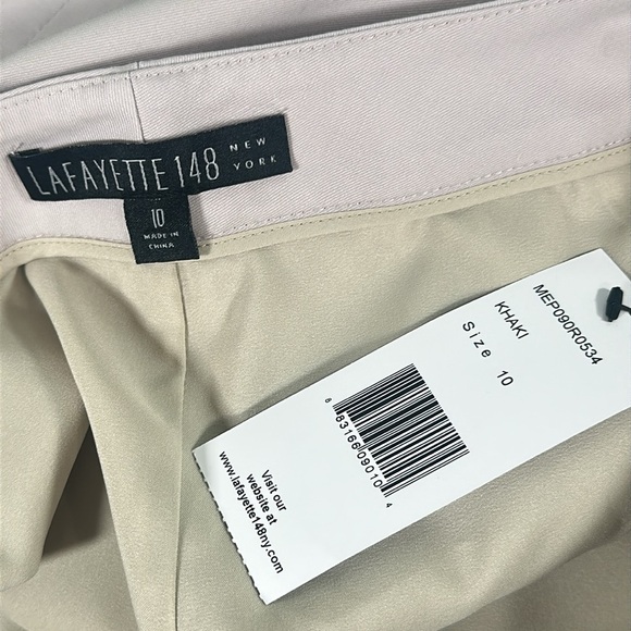 Lafayette 148 New York Menswear Pants Stretch Cotton Khaki Tan Size 10 NEW - Picture 8 of 16
